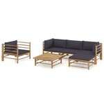 vidaXL Salon de jardin 6 Pièces avec coussins gris foncé Bambou