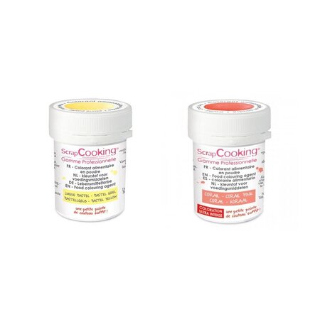 2 colorants alimentaires en poudre - jaune pastel-corail