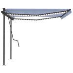vidaXL Auvent automatique capteur de vent LED 4 5x3 5 m Bleu et blanc