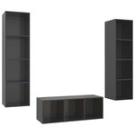 vidaXL Ensemble de meuble TV 3 Pièces Gris brillant Aggloméré