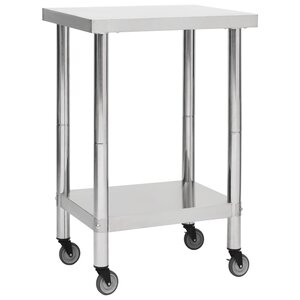 Vidaxl table de travail de cuisine avec roues 60x60x85 cm inox