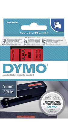 DYMO LabelManager cassette ruban D1 9mm x 7m Noir/Rouge (compatible avec les LabelManager et les LabelWriter Duo)