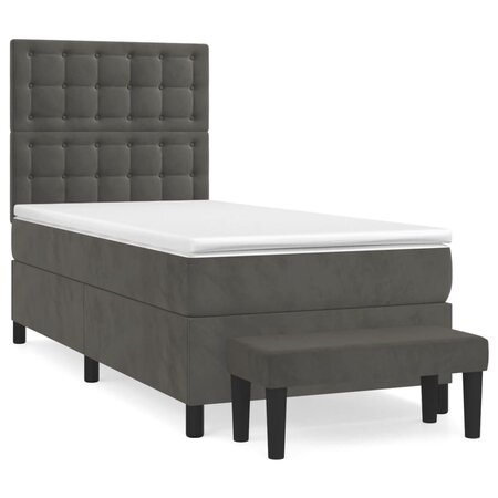 vidaXL Lit à sommier tapissier avec matelas Gris foncé 100x200 cm