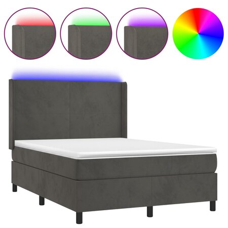 vidaXL Sommier tapissier matelas et LED Gris foncé 140x190 cm Velours
