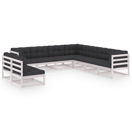 vidaXL Salon de jardin 9 Pièces avec coussins Blanc Bois de pin massif