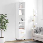 vidaXL Buffet haut Blanc brillant 34 5x34x180 cm Bois d'ingénierie