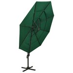 vidaXL Parasol à 4 niveaux avec mât en aluminium Vert 3x3 m