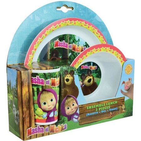 MASHA ET MICHKA Ensemble repas incluant 1 verre 220 ml, 1 assiette et 1 bol micro-ondables pour enfant