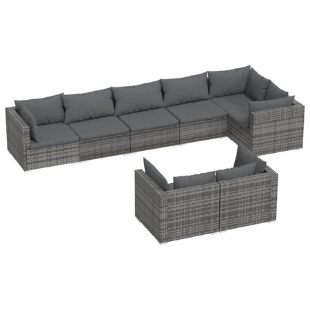 vidaXL Salon de jardin 8 Pièces avec coussins Gris Résine tressée