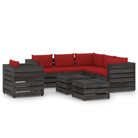 vidaXL Salon de jardin 8 Pièces avec coussins Bois imprégné de gris