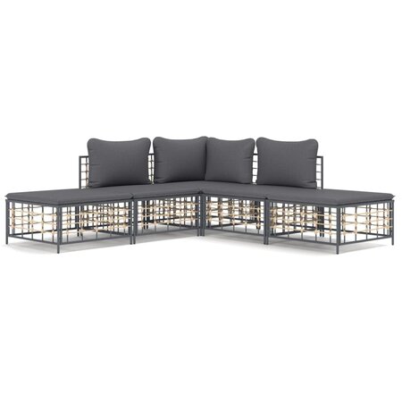 vidaXL Salon de jardin 5 Pièces avec coussins anthracite résine tressée