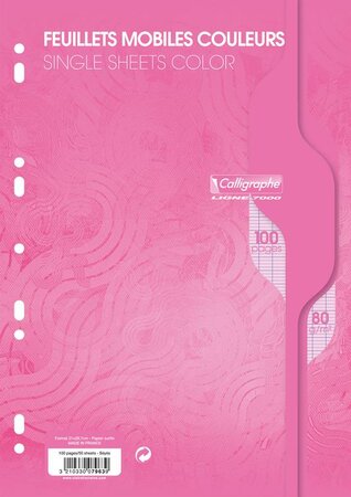 sachet de 50 feuilles mobiles A4 séyès 80g Rose CALLIGRAPHE