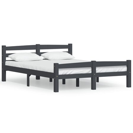 vidaXL Cadre de lit Gris foncé Bois de pin massif 140x200 cm