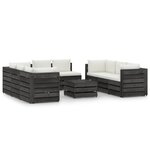 vidaXL Salon de jardin 9 Pièces avec coussins Bois imprégné de gris