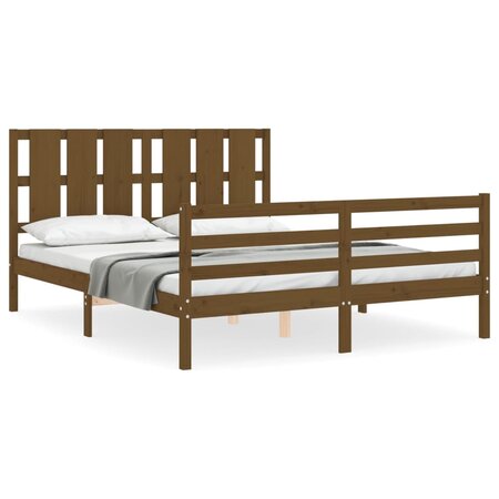 vidaXL Cadre de lit avec tête de lit marron miel 160x200cm bois massif