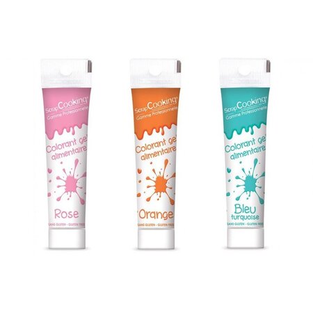 3 colorants alimentaires en gel - rose orange turquoise