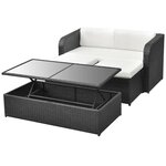 vidaXL Salon de jardin 4 Pièces avec coussins Résine tressée Noir