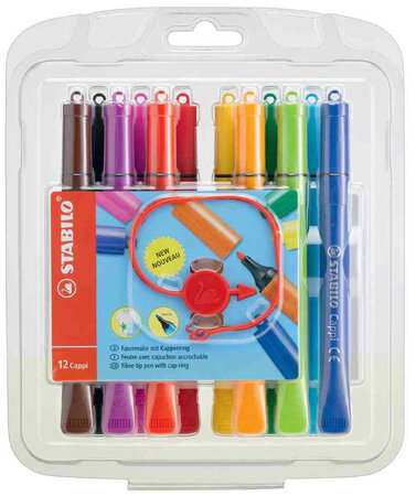 Etui de 12 feutres cappi capuchon reliable par un lacet assortis stabilo