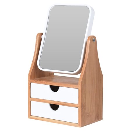 Bathroom Solutions Miroir de maquillage avec 2 tiroirs Blanc et bambou