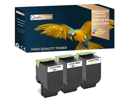 Qualitoner lot de x3 toners cs417 cx 417 cx 517 cs517 (cyan + magenta + jaune) compatible pour lexmark