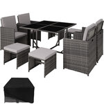 Tectake Salon de jardin BILBAO 8 places avec housse de protection - gris