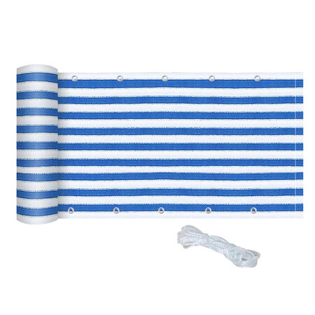 Lot de 2 brise-vue renforcés occultants HDPE haute densité 52 œillets + 4 cordons dim. 5L x 0 90H m bleu blanc rayé