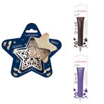 Kit pour biscuit en relief Étoile + 2 Stylos au chocolat marron et violet