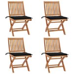 vidaXL Chaises pliables de jardin avec coussins 4 Pièces Teck solide