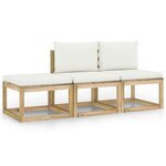 vidaXL Salon de jardin 3 Pièces avec coussins crème