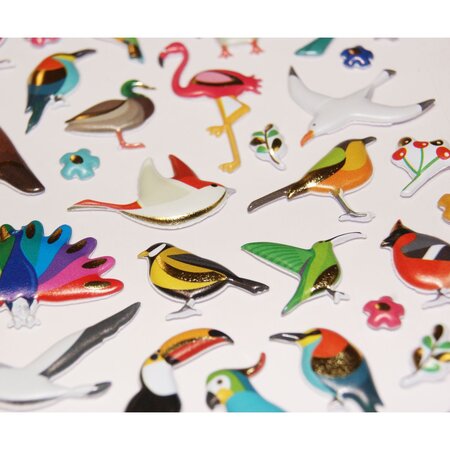Autocollants réutilisables - Relief 3D - Oiseaux - Finitions dorées
