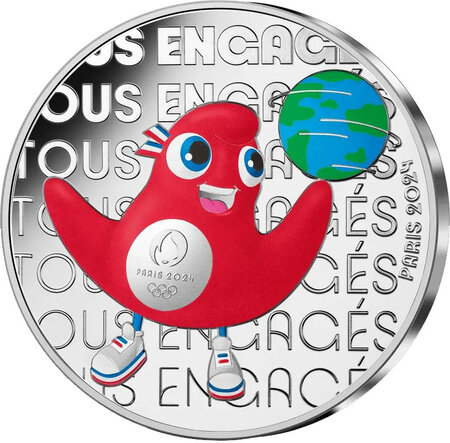 Pièce de monnaie en argent 50 euro g 35 millésime 2023 les mascottes tous engages mascotte