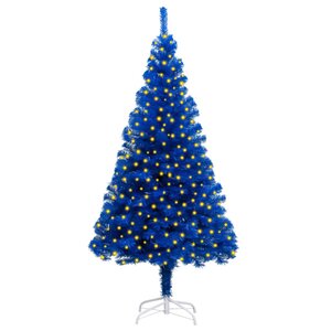 vidaXL Sapin de Noël artificiel pré-éclairé et support bleu 210 cm PVC