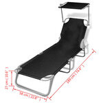 vidaXL Chaise longue pliable avec auvent Acier et tissu Noir