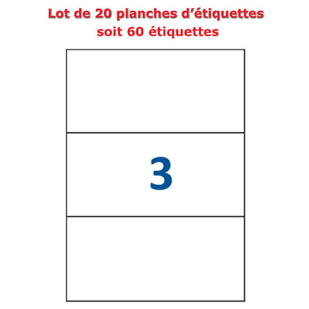 Lot de 20 planches étiquettes autocollantes sur feuille a4 : 210 x 99 mm (3 étiquettes par feuille, spéciales bons de transport)