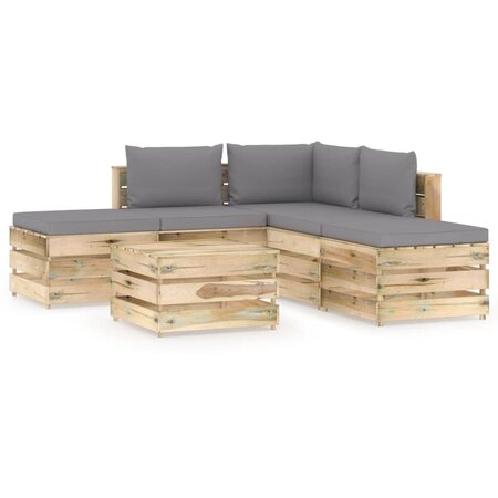 vidaXL Salon de jardin 6 Pièces avec coussins Bois imprégné de vert