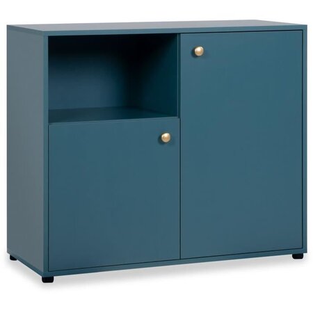 Commode 2 portes avec niche - Bleu Pétrole - 90 x 40 x 75 cm - POP COLOR