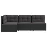 vidaXL Salon de jardin 4 Pièces avec coussins Noir Résine tressée