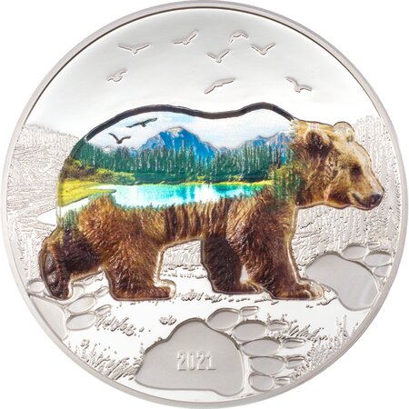 BEAR Into The Wild 2 onces argent monnaie 1000 Togrog Mongolia 2021