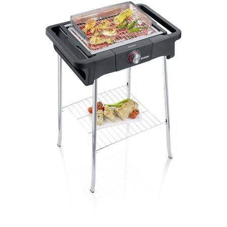 SEVERIN PG8124 Barbecue sur pieds 2500W Style Evo S - 0° a 350° en 10mn - Bac a eau réducteur de fumée et d'odeurs - Pare-vent -Noir