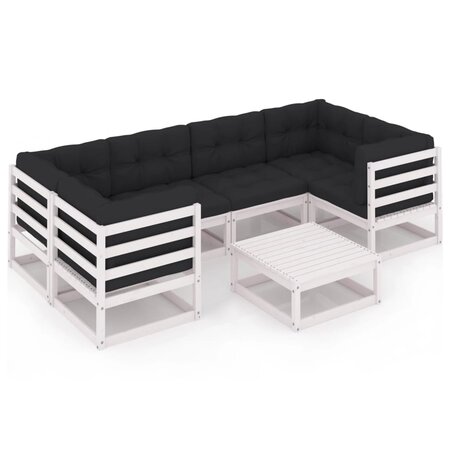 vidaXL Salon de jardin 7 Pièces avec coussins Blanc Bois de pin massif