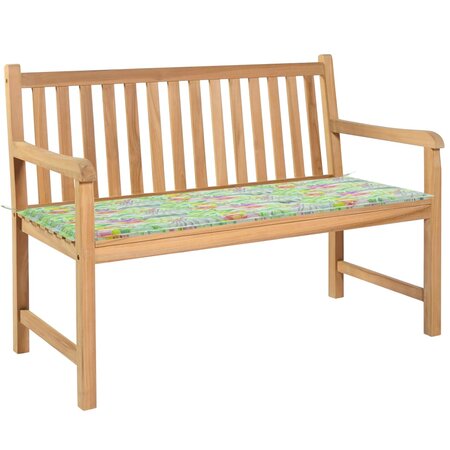 vidaXL Banc de jardin et coussin à motif de feuilles 120cm Teck massif