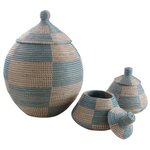 Coffre bombé en jonc de mer (lot de 3)