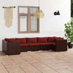 vidaXL Salon de jardin 7 Pièces avec coussins Résine tressée Marron