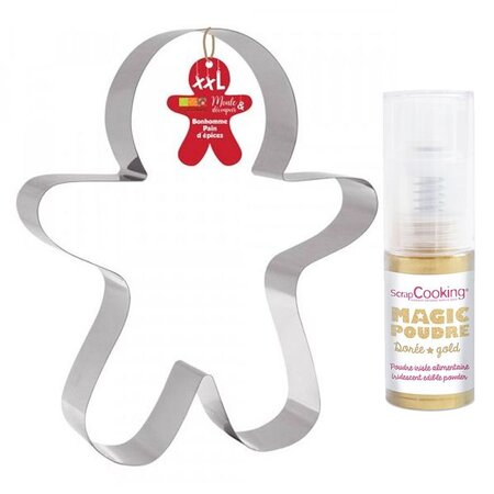 Découpoir à pâtisserie inox XXL Bonhomme en pain d'épice + 1 poudre alimentaire irisée dorée