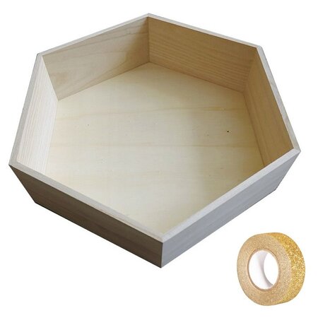 Etagère hexagonale bois 39 x 34 x 10 cm + masking tape doré à paillettes