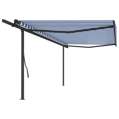 vidaXL Auvent automatique rétractable avec poteaux 5x3 5 m Bleu blanc