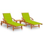 vidaXL Chaises longues 2 Pièces avec table et coussins Acacia solide