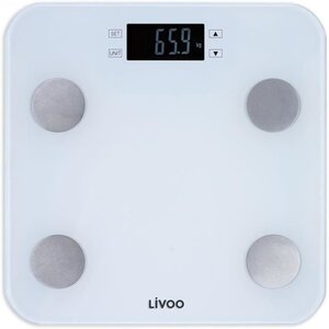 LIVOO DOM427W - Pese-personne impédancemetre - 13 mémoires utilisateurs - 180 kg - Plateau en verre trempé affichage LCD - Blanc