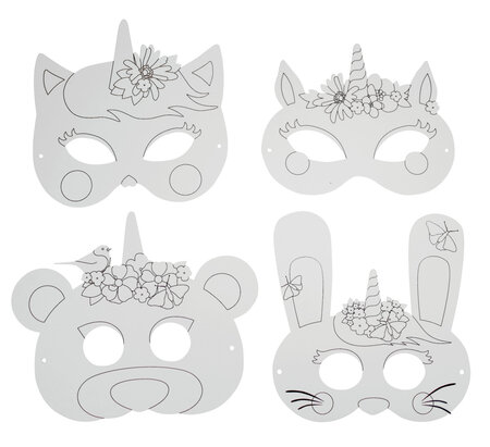 Masque enfant en carte forte prédessinée licorne 4 pièces