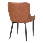 Chaise de salle à manger en cuir synthétique marron vintage à pieds noirs